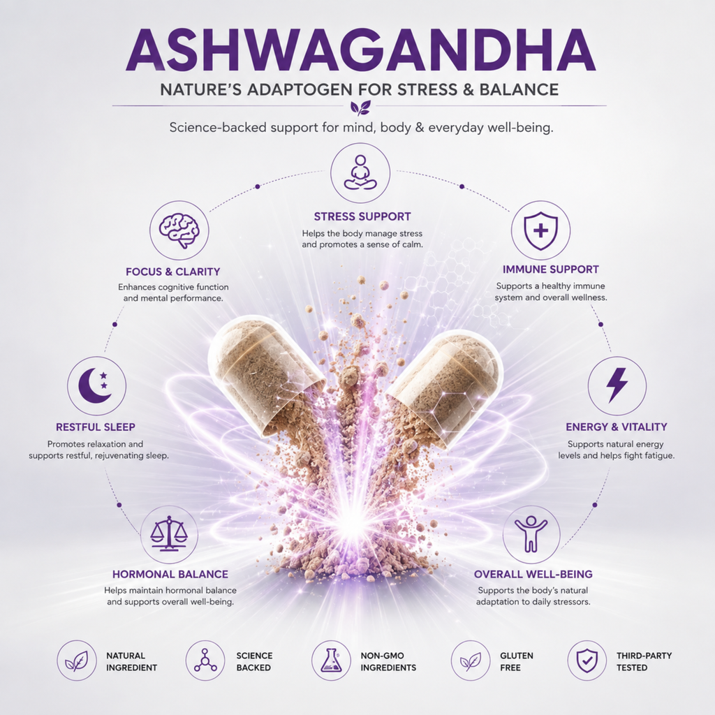 Ashwagandha 200 mg + L-Theanine 200 mg + Magnesium 75 mg - Stress and Relaxation Support - 120 Vegan Capsules
