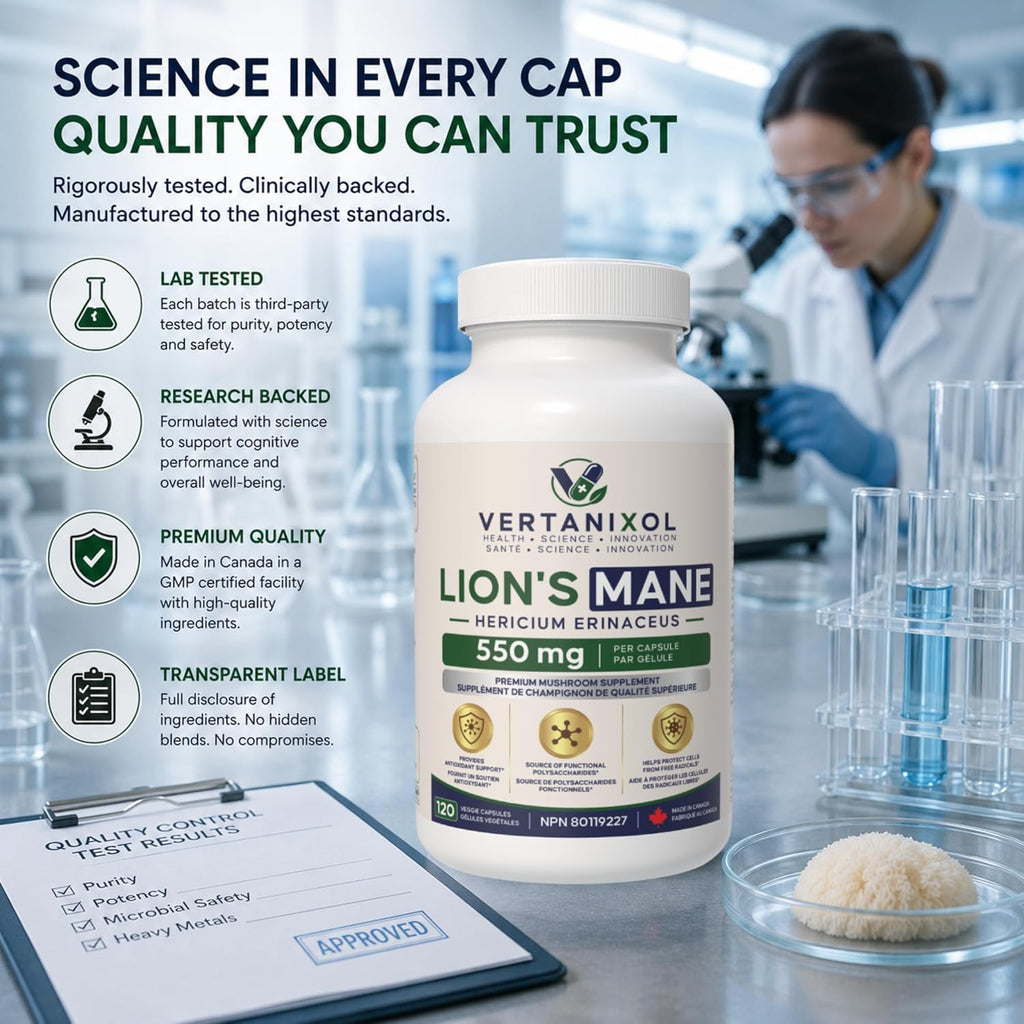 Lion’s Mane Mushroom Extract 550 mg - 10:1 Fruiting Body Extract, 40% Polysaccharides,120 Vegan Capsules 550 mg