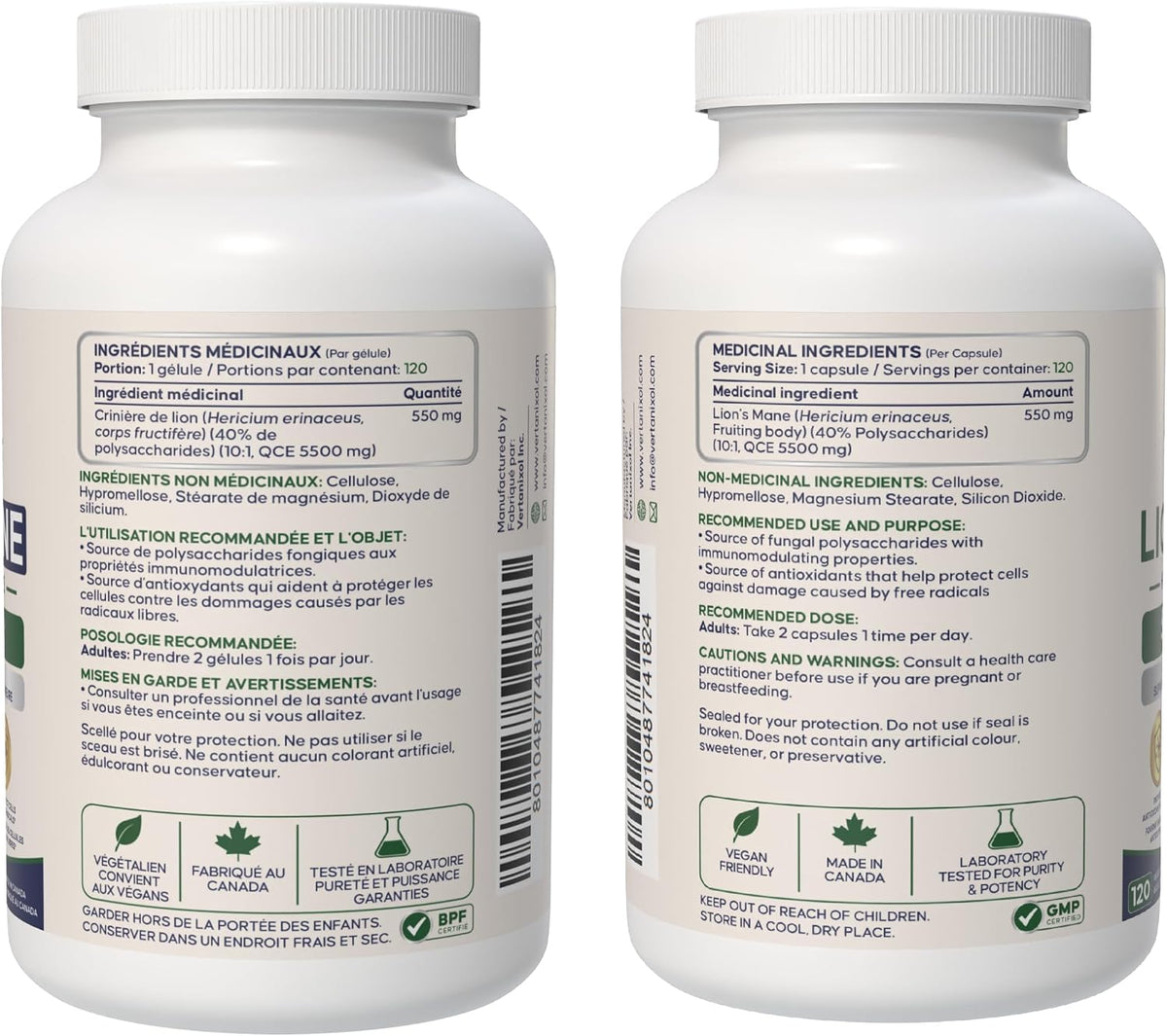 Lion’s Mane Mushroom Extract 550 mg - 10:1 Fruiting Body Extract, 40% Polysaccharides,120 Vegan Capsules 550 mg