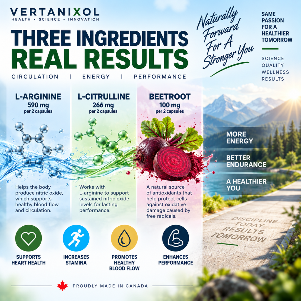 3-in-1 Nitric Oxide Complex L-Arginine + L-Citrulline + Beetroot Complex – 590 mg L-Arginine + 266 mg L-Citrulline + 100 mg Beetroot per 2 Capsules – Source of Antioxidants – 180 Vegan Capsules – Made in Canada