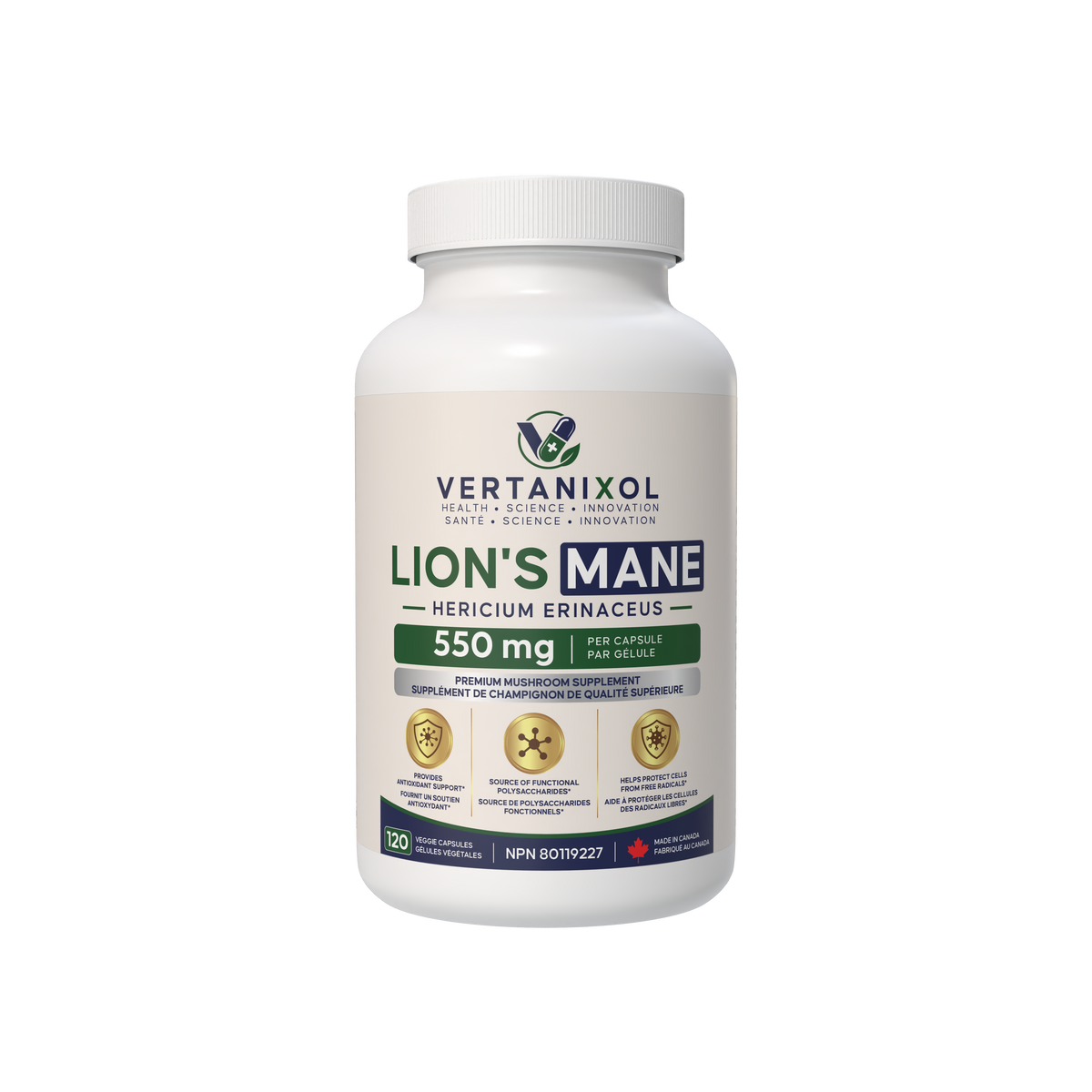 Lion’s Mane Mushroom Extract 550 mg - 10:1 Fruiting Body Extract, 40% Polysaccharides,120 Vegan Capsules 550 mg