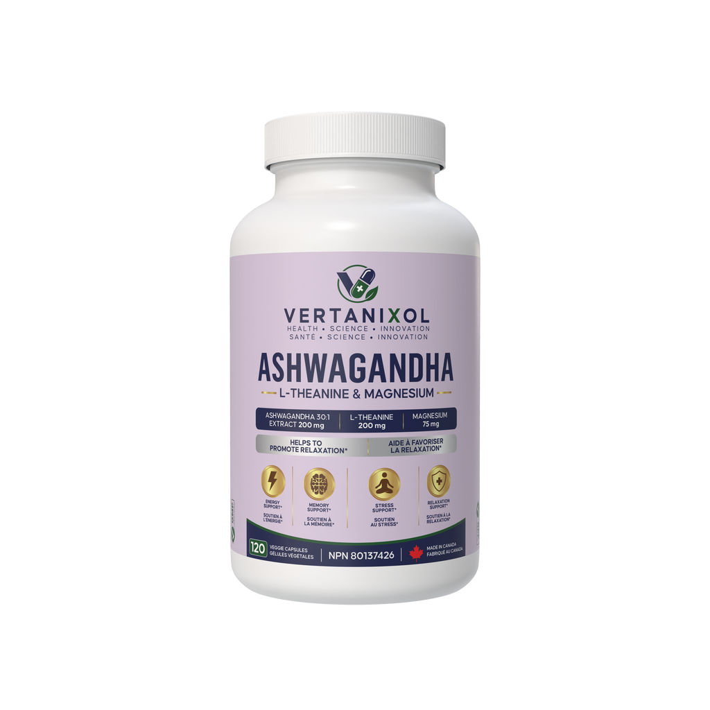 Ashwagandha 200 mg + L-Theanine 200 mg + Magnesium 75 mg - Stress and Relaxation Support - 120 Vegan Capsules